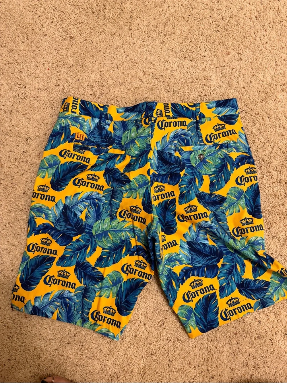 Loudmouth Corona Logo Tropical Shorts 36 waist, 11” inseam